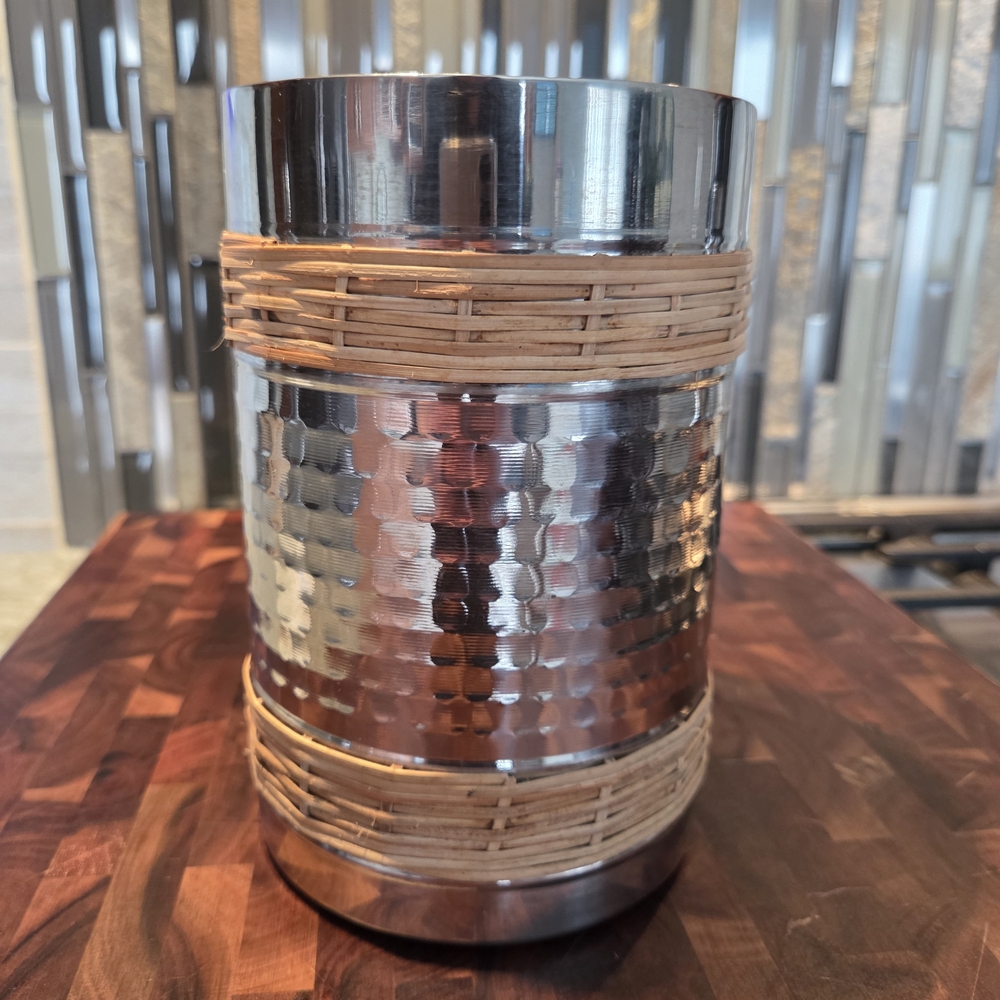 Stainless Steel and Rattan Utensil Holder